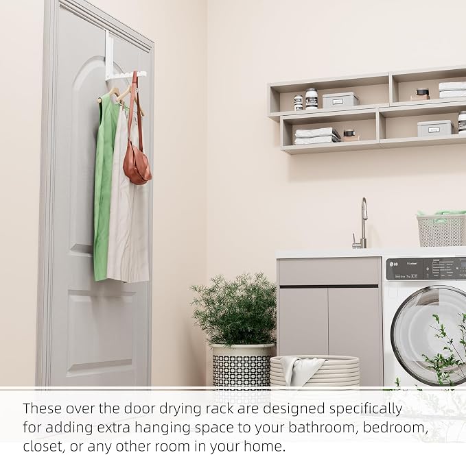 BAKON Over The Door Hanger Folding Clothes Drying Rack, Folding Hanging Coat Rack for Indoor Laundry Room Compact Small Space Foldable Portable Clothing Hanger Hook Collapsible- 4 Pack(White)