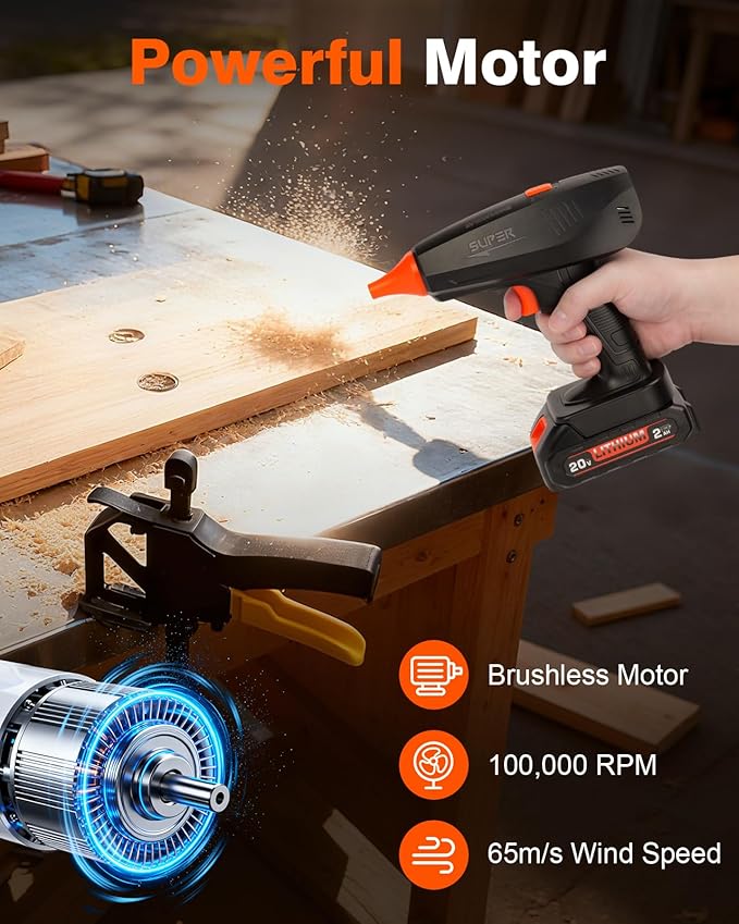 Cordless Electric Air Duster, 100,000RPM Compressed Air Duster with Brushless Motor, 20V Rechargeable Dust Cleaner for Keyboard, Computer, Car