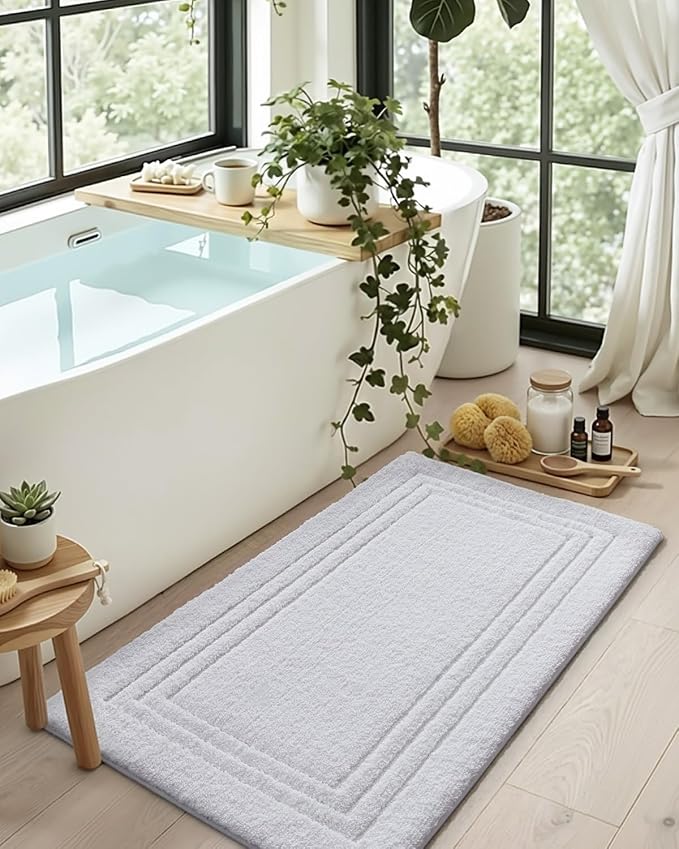 DEXI Bath Mats Bathroom Rug Non Slip Bathmat, 24x16 White | Soft Microfiber Carpet, Washable, Absorbent Quick Dry for Shower Floor Sink