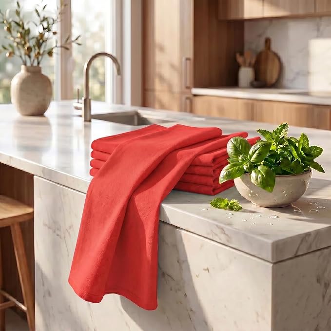 Urban Villa Kitchen Towels Cotton Dish Towels 20”x30” (Set of 6) Red