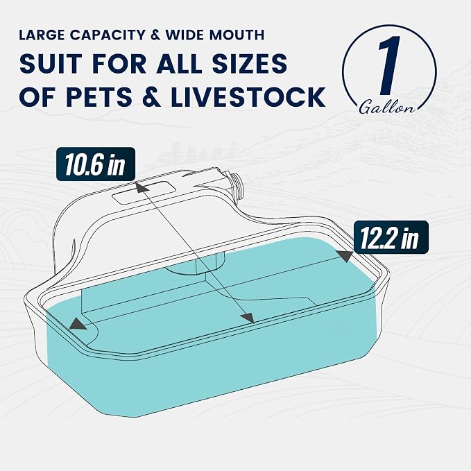 PETIMI Automatic Dog Water Dispenser, 1 Gallon Auto-Fill Dog Water Bowl Dispenser for Indoor/Outdoor, Large Water Feeder for Pets & Livestock, Fits GHT 3/4" Faucet, BPA Free, Easy to Clean, Gray