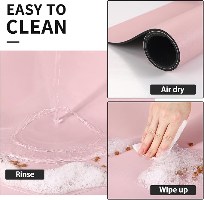 HotLive Dog Food Mat - Absorbent Cat Mat for Food and Water, No Stains Pet Feeding Bowl Mat, Easy to Clean Pet Placemats, Quick Dry Dog Water Dispenser Mat for Messy Drinkers | Paw Pink 24"x36"