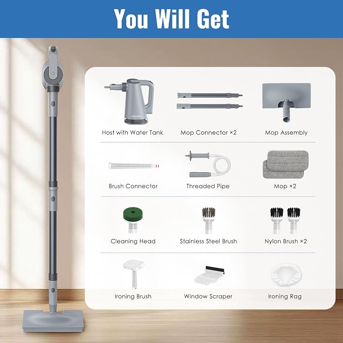 FEPPO Steam Mop & Detachable Handheld Steam Cleaner for Home and Floor Cleaning, 15s Heat-Up, 230°F Floor Steamer for Deep Cleaning with Multi-purpose Attachments Hardwood Floors, Tile,Grout,Furniture