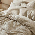 mixinni 3 Piece Striped Duvet Cover Set, Neutral Washed Cotton Linen Blend Bedding, Vintage Stripe Comforter Cover with 2 Pillowcases, Soft Breathable Farmhouse Bed Set for All Season-Queen Size