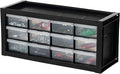 IRIS USA 12-Drawer Desk Storage Organizer, Made in USA, Small Parts Plastic Storage Drawers, Water Packet, Jewelry, Make up, Craft Supplies, Building Blocks, Charms, Nuts & Bolts, Black