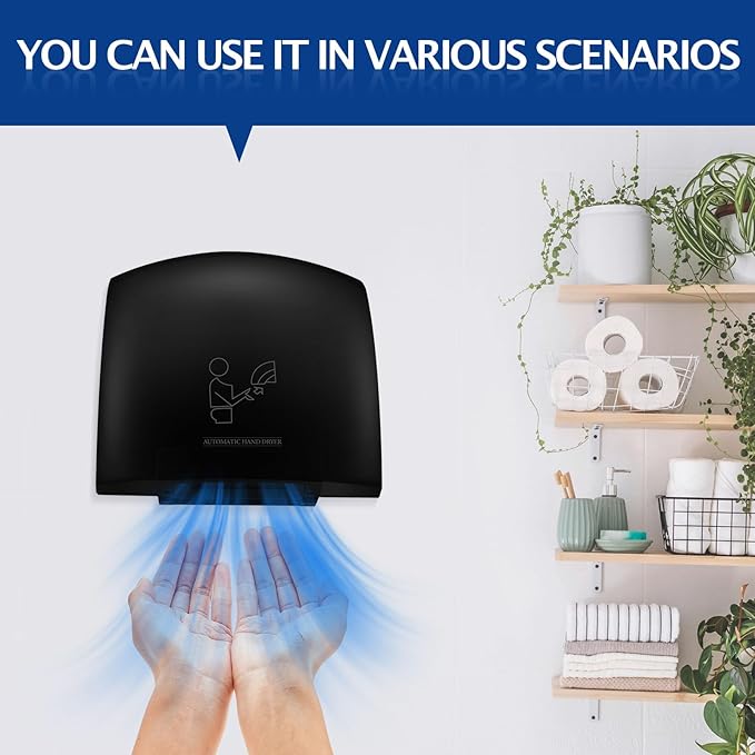 Rossesay 2 Pcs Electric Hand Dryer Commercial Compact Air Wiper Automatic Hand Air Dryer for Dry Machine Wall Business Home Household Restroom Office Mall, 110v,1200W (Black)
