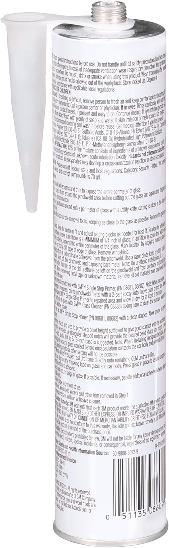3M Window-Weld Urethane Windshield Adhesive, 08609, 10.5 fl oz Cartridge, Black | High-Strength Fast-Curing One-Part Auto Glass Sealant