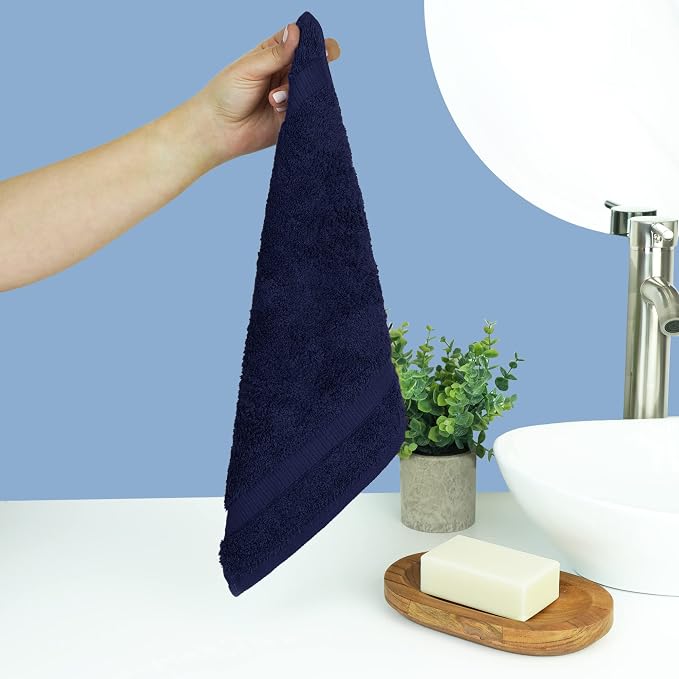 Chakir Turkish Linens Personalized 3 Piece Towel Set, 100% Cotton Luxury Turkish Towels for Bathroom, Soft Absorbent Towel Set with Bath Towel Hand Towel and Washcloth, Navy
