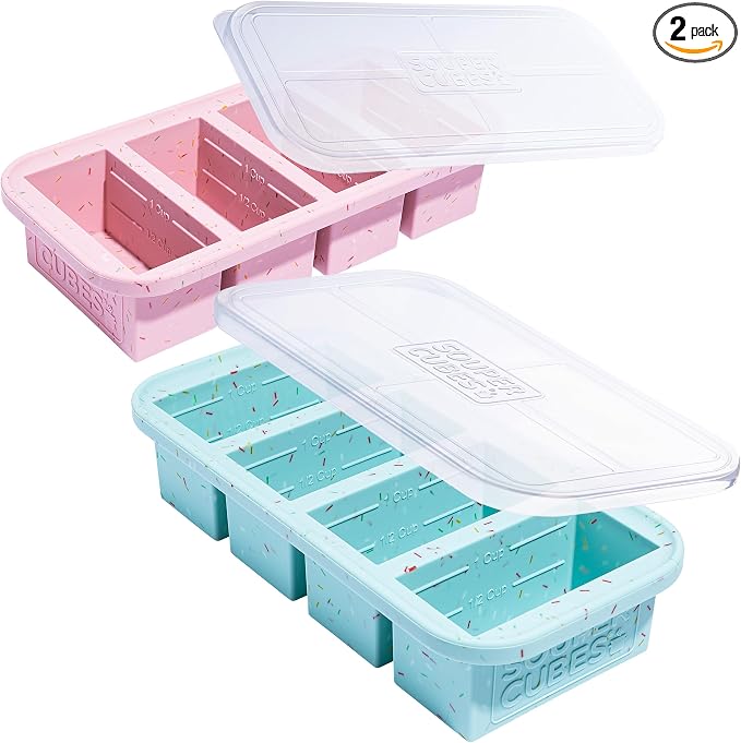 Souper Cubes 1 Cup Silicone Freezer Trays with Lids, Sprinkles, 2-Pack | 100% Platinum-Cured Soup Cubes, Oven and Microwave Safe, Perfect for Freezing Soup, Rice, Protein, Grains and More