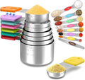 Magnetic Measuring Cups and Spoons Set | 16-Piece Stainless Steel Metal Baking Essentials (8 Cups +7 Spoons + 1 Leveler) with Space-Saving Design | Cookware Gift Idea
