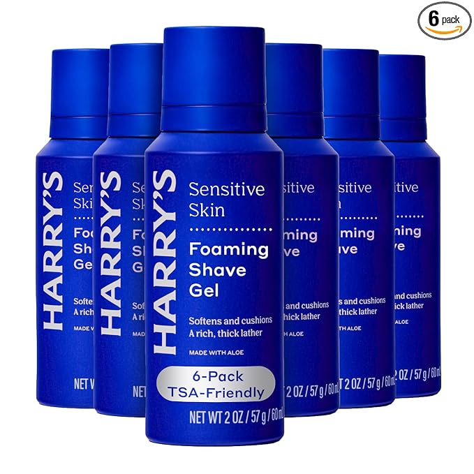 Harry's Foaming Shave Gel for Men with Aloe - (6 Pack) 2 oz - Soothes and Cushions Skin for Shaving - TSA Approved Travel Essentials - Sensitive Skin Safe