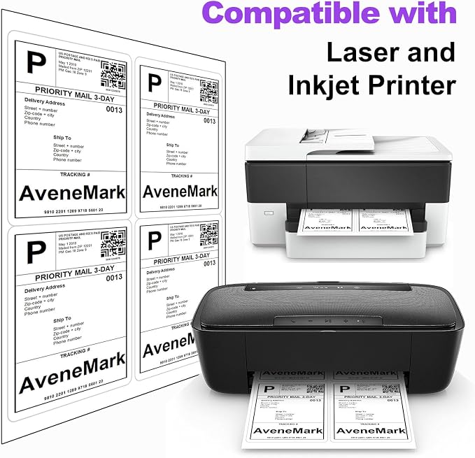 4" x 5" Shipping Labels – 500 Sheets, 2000 Labels – 4 Per Page – Compatible with Laser & Inkjet Printers – Permanent Adhesive Address Labels for Shipping, Mailing & Organization