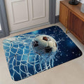 Small Door Mat Indoor Outdoor 15.7"x23.6", Soccer Ball Absorbent Non Slip Entry Rug, Wet Net Power Shot Blue Football Low Profile Welcome Mat for Front Door Apartment Entrance Bathroom Side Door