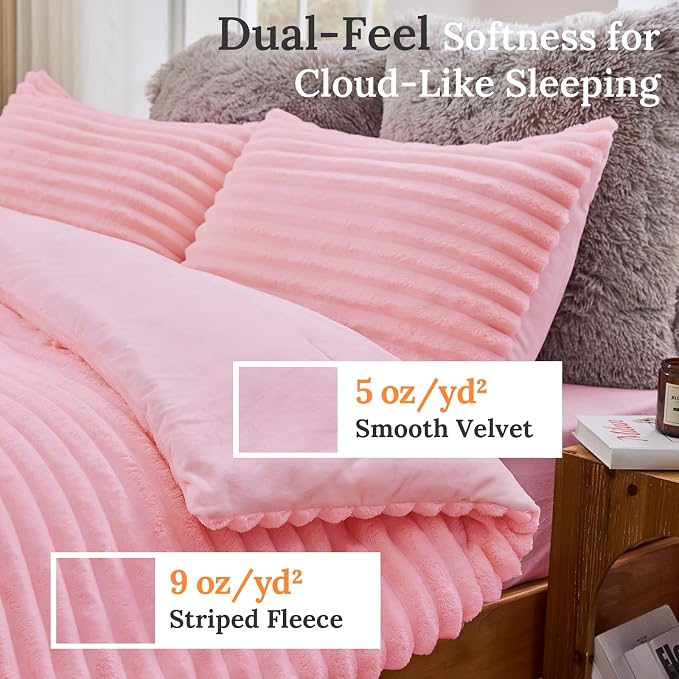 Sasttie King Comforter Set 3 Pieces - Super Soft Fleece Comforters King Size, 1 Luxury Warm Fuzzy Marshmallow Comforter with 2 Pillow Cases, Faux Fur Down Alternative Bedding Set, Pink