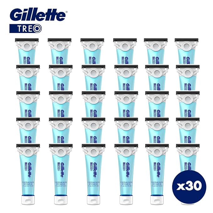 Gillette TREO Razor Disposable Razors With Built-in Shave Gel, Designed for Caregivers To Shave Someone Else or TSA Approved Personal Travel Razor (30 Pack)