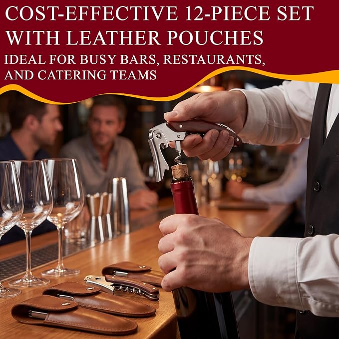 Hushee 12 Set Wine Opener Bulk Wine Key with Leather Pouch Professional Waiter Corkscrew Bottle Opener with Foil Cutter Stainless Steel Commercial Openers Set for Server Bar Restaurant Bartenders
