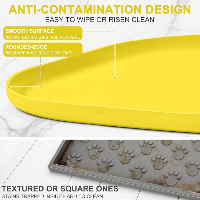 SMILOOL Waterproof Silicone Pet Food Mat with Raised Edge for Dog & Cat | 22" x 14" Non-Slip Pet Feeding Mats with Lip for Food & Water Bowl, Food Grade, Easy Cleaning, Light Yellow