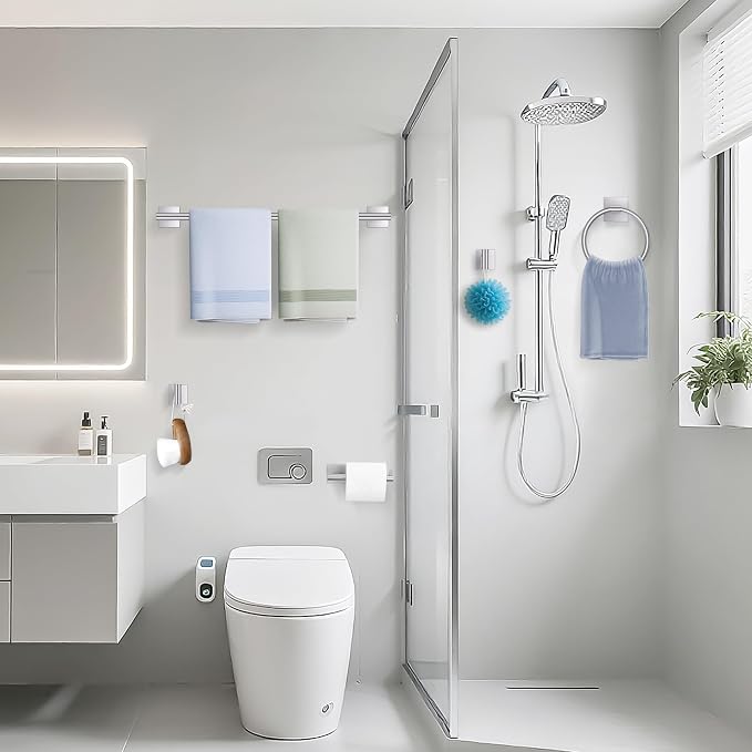 TURS 5-Pieces Brushed Nickel Bathroom Hardware Set 23.6 Inch SUS304 Stainless Steel Towel Bar Set Wall Mounted Bathroom Accessories Set