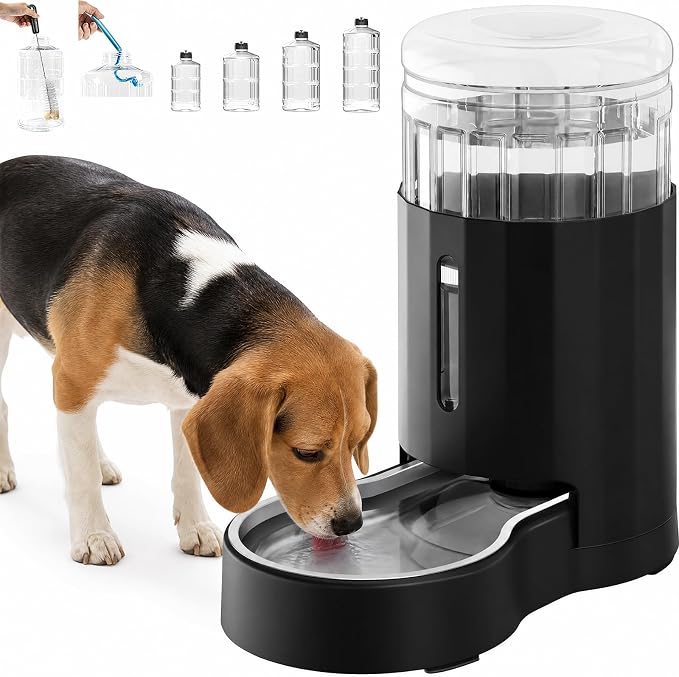 CZPET Dog Water Bowl Dispenser 7L, Wider Mouth Gravity Refilling (Black) | With Stainless Steel Bowl Gravity Waterer, Large Capacity and Drinking Area Noise-Free for Pets