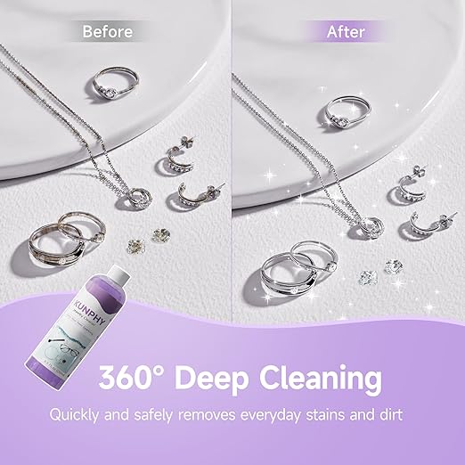 Upgraded KUNPHY Jewelry Cleaner, Professional Ultrasonic Jewelry Cleaner Solution for All Ultrasonic Cleaners, Multi-Purpose Ring Cleaner for Silver, Gold, Diamonds and Eyeglasses, 8.5 Oz * 2 Packs