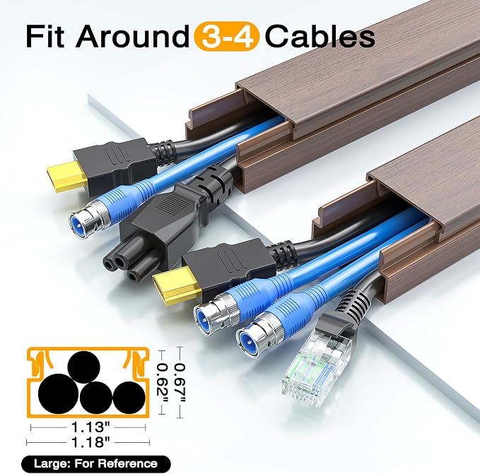 Delamu 157in Cord Hider Wall, TV Cable Hider Cord Covers for Wires on Wall, Large Cable Cover Raceway to Hide 2-4 Cords, Wire Hiders Wire Covers for Cords for TV on Walls, W1.18 H0.6in, Cherrywood