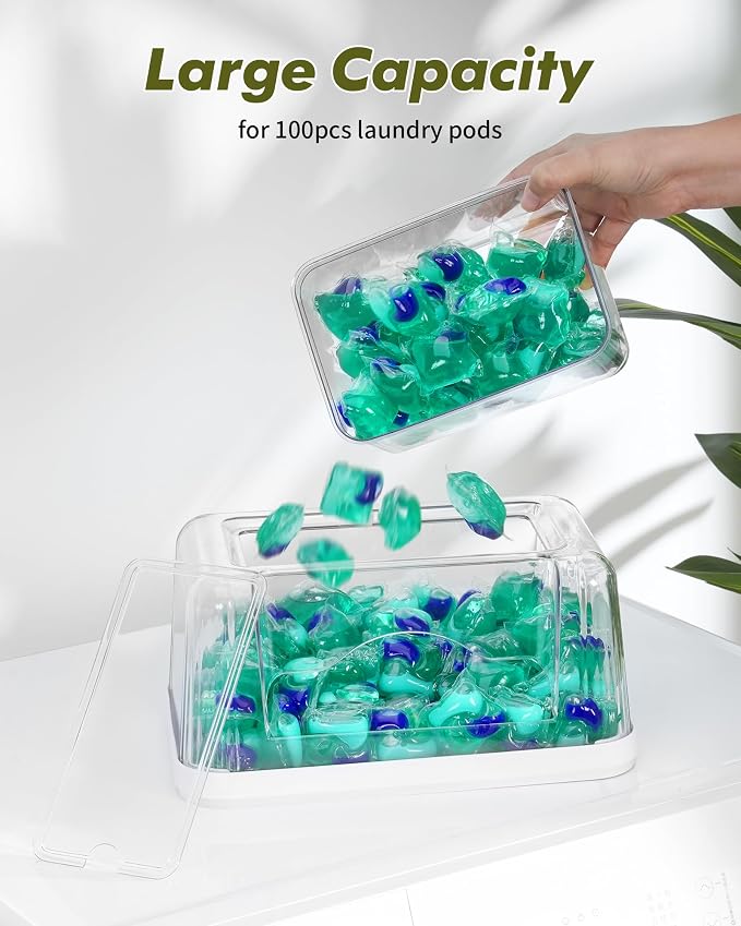 iCASA Trash Bag and Dishwasher Pod Dispenser - 3 in 1 Clear Storage Bins Holder for 13/30/33 Gallon Garbage Bags, Laundry Detergent Pods & Tabs, Under Sink Organizer for Kitchen and Laundry Room