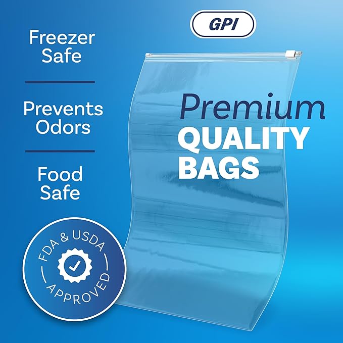 500 Count - Slider Zip 2.5 Gallon Jumbo Food Storage Bags, 13" x 18" 3 Mil Heavy Duty, Extra Large, Strong & Durable For Freezer Storage. GPI