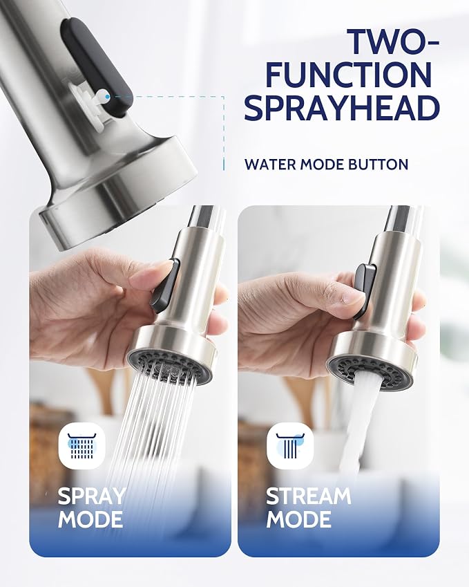 LUFEIDRA Kitchen Faucet with Pull Down Sprayer - Brushed Nickel High Arc Single Handle One Hole Stainless Steel Kitchen Sink Faucets for Farmhouse Camper Laundry Rv Bar Sink, Grifos De Cocina | High-Arc Stainless Steel Pot Filler with Single-Handle Con...