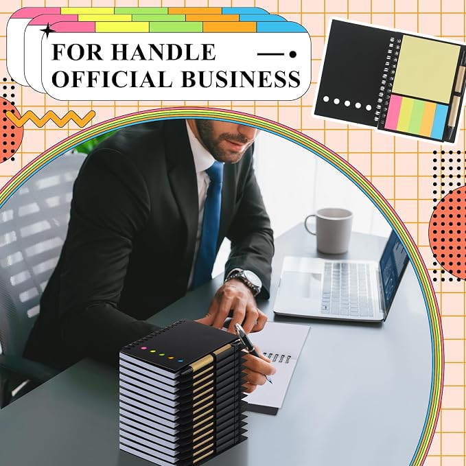 Qilery 10 Pack Lined Spiral Notebook Small Notepad and Pen Set Steno Pads Lined Notepad Black Pocket Notebook for Business Office School Supplies