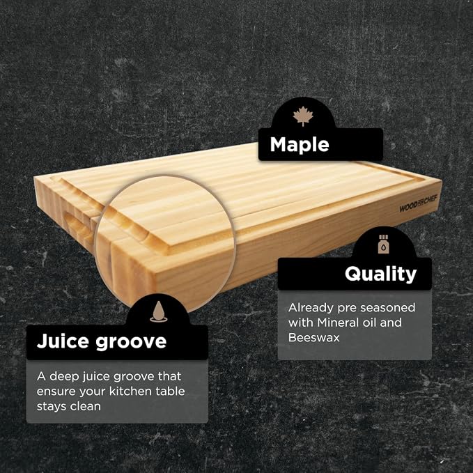 Large Wood Cutting Board from North American Maple - A Butcher Block That Comes with Juice Groove for Cutting Meat and Juicy Veggies Easily- Maple Chopping Board - 20x16x1.5 inches