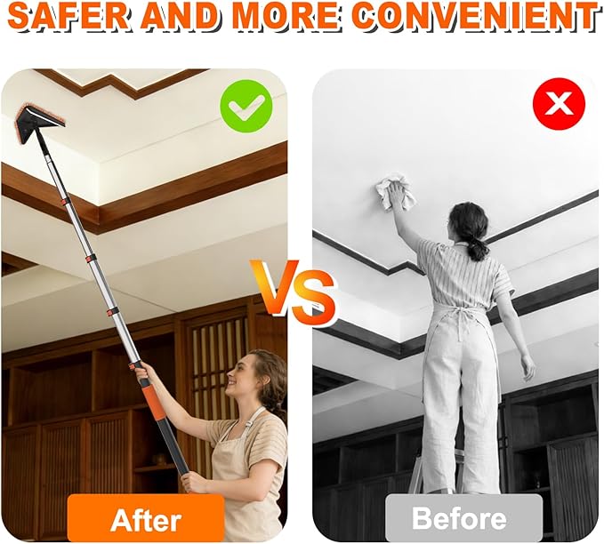 SISUPASSIE 20FT Reach Duster Cleaner Kit, Dusters for Cleaning with Extension Pole, Baseboard & Wall and Window Cleaner Mop for Fan Blades, High Ceiling and Cobweb