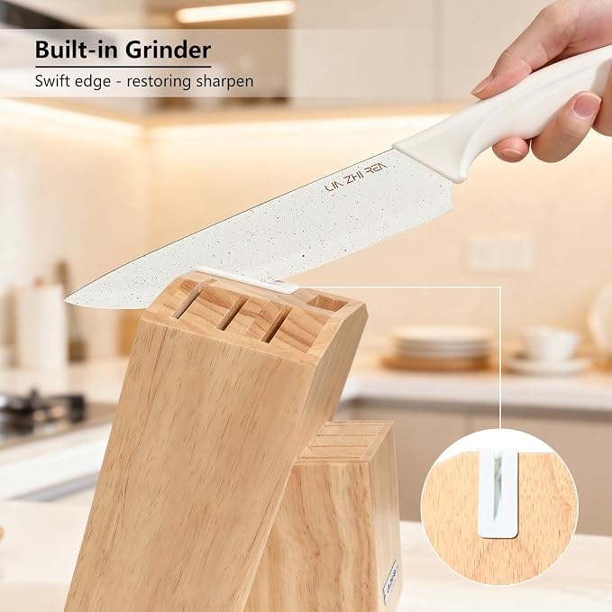 13 Piece Knife Set，Kitchen Knife Block Set，White stainless steel knife set with sharpener for Chopping, Slicing, Dicing & Cutting，Dishwasher safe