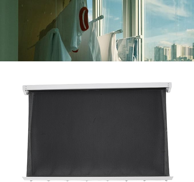 Luocute Retractable Clothes Drying Net, Wall Mounted Foldable Laundry Rack Space Aluminum No Drill Installation for Bathroom Balcony Laundry Room (White)