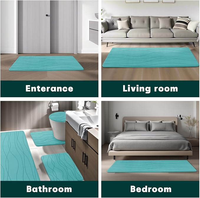 YIHOUSE Bathroom Rugs Set 5 Piece, Memory Foam Bath Mat Teal | Ultra Soft, Absorbent, Non-Slip, Machine Washable, for Bathroom, Sink and Toilet
