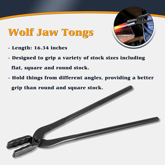 Blacksmith Tongs - V-Bit, Flat, Blade, Square Jaw, Wolf Jaw (5PCS) | Knife Making Forge Tong Set Assembled Steel Blacksmithing Bladesmith Bladesmithing