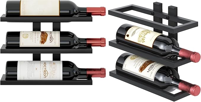 Hoctieon 3 Tier Wall Mount Wine Rack, Wall Racks for Wine Bottles Display and Storage, Hanging Bottle Organizer for Living Room, Dining Room, Wine Cellar, Bar, Black