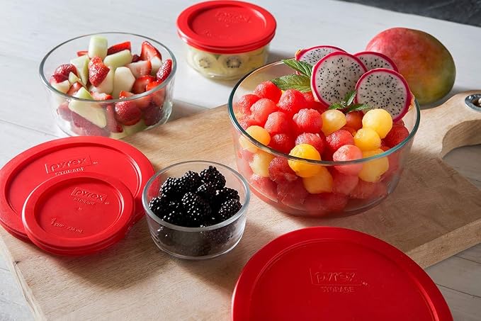 Pyrex Simply Store (8-Pack) Glass Food Storage Containers Set, (1, 2, 4 & 7 Cup) Meal Prep Containers With Plastic BPA-Free Lids, Dishwasher & Microwave Safe | Meal prep containers (1, 2, 4 & 7 cup) with BPA-free plastic lids, microwave & dishwasher safe