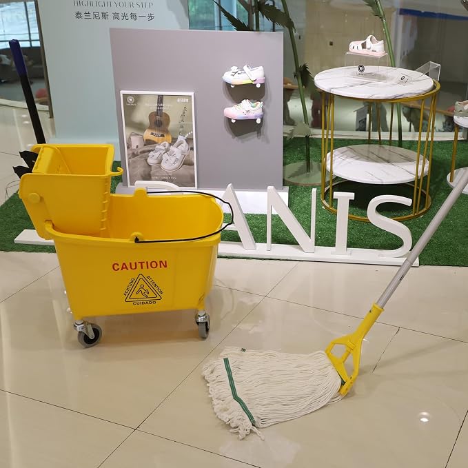 Midoneat Commercial Mop Bucket with Wringer on Wheels, 35Qt,Yellow | Including One Commercial Mop