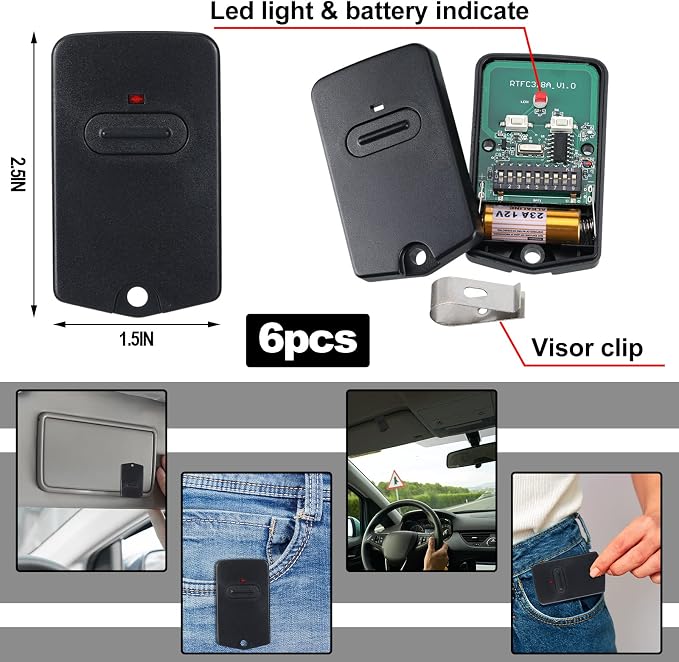 Kingdder 6 Pcs Gate Opener Remote Compatible with Mighty Mule RB741 Gate Control Remote Works Compatible with GTO RB741/FM135 Transmitter Control Single Button Garage Door Controller Replacement