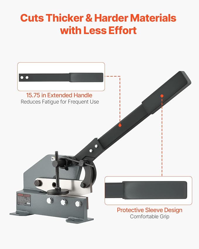 VEVOR Sheet Metal Shear, 6 in Manual Hand Plate Shear, Heavy Duty Mounting Type Sheet Cutter with Solid Steel Frame, High Precision, Extended Handle for Cutting Steel, Copper, Rebar, and Aluminum