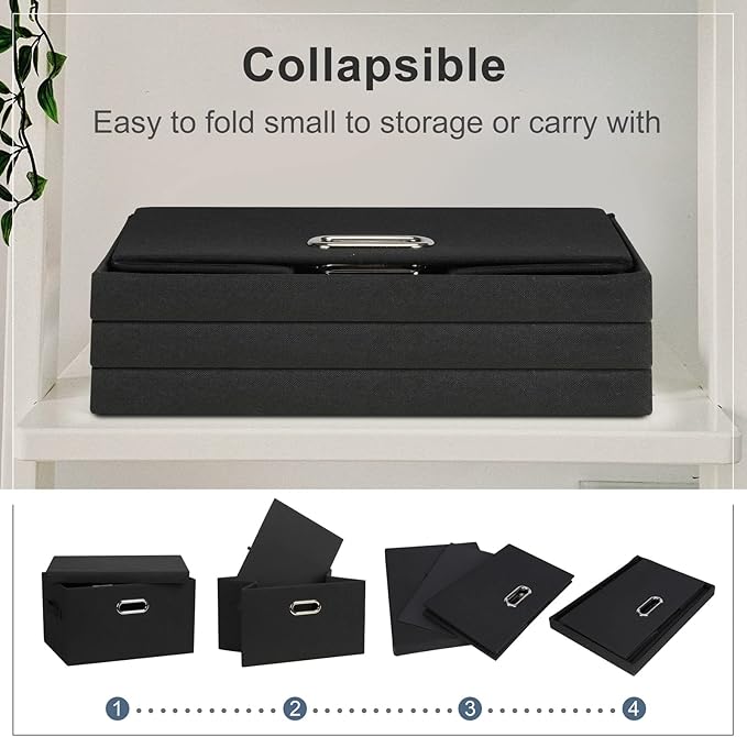 Graciadeco Medium 15" 21 Quart Collapsible Stackable Storage Bins with Lids, 3 Packs Black Foldable Fabric Closet Boxes Heavy-duty Lidded Linen Cube Basket Container Organizer and Storage for Bedroom