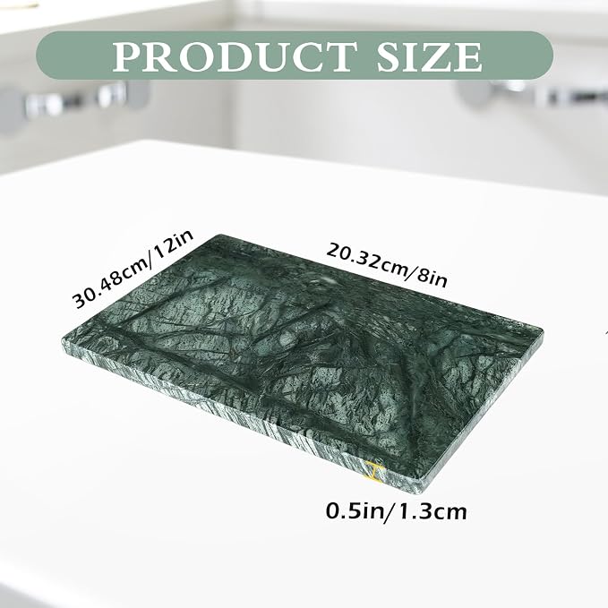 Marble Cutting Board for Kitchen 12×8 Inch green | Natural stone, 0.59" thick, non-slip feet, stay cool for dough/butter, ideal for pastry, cheese, charcuterie, pizza, bread