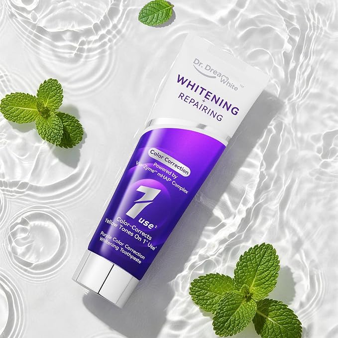 Dr.DreamWhite Purple Color Correction Whitening Toothpaste, 4oz | for Yellow & Sensitive Teeth | VIO-Zyme mHAP Formula, Instantly Brightens, 24H Stain Defense, Fluoride-Free