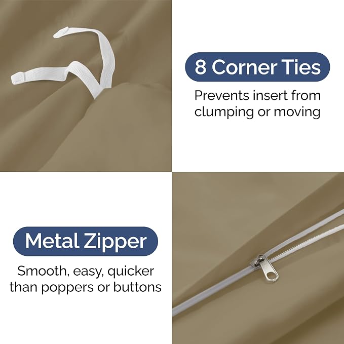 Duvet Cover King Size Set - Extra Soft King Duvet Cover 104" x 90" with 2 Pillow Shams for Women, Men, Kids & Teens - Hotel Luxury, Easy-Care w/ Zipper Closures & Ties - Comfy and Breathable (Khaki)