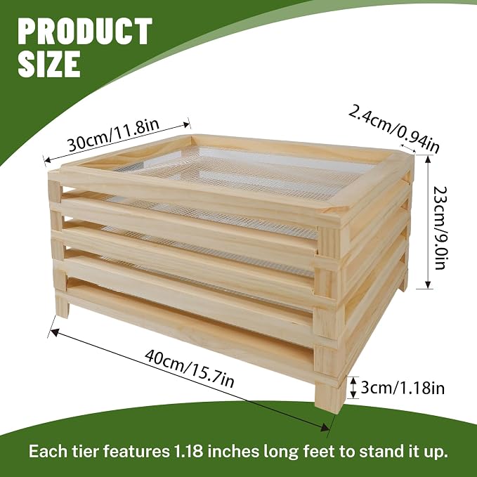 Tnstbiee 5Tier Wooden Counter Herb Drying Rack,Stackable Mesh Dryer Screen | 11.8×15.74in No-Drill Drying Rack. Dries Herbs,Flowers,Veggies & Plant Samples,Thoughtful Gift For Gardeners And Home Cooks