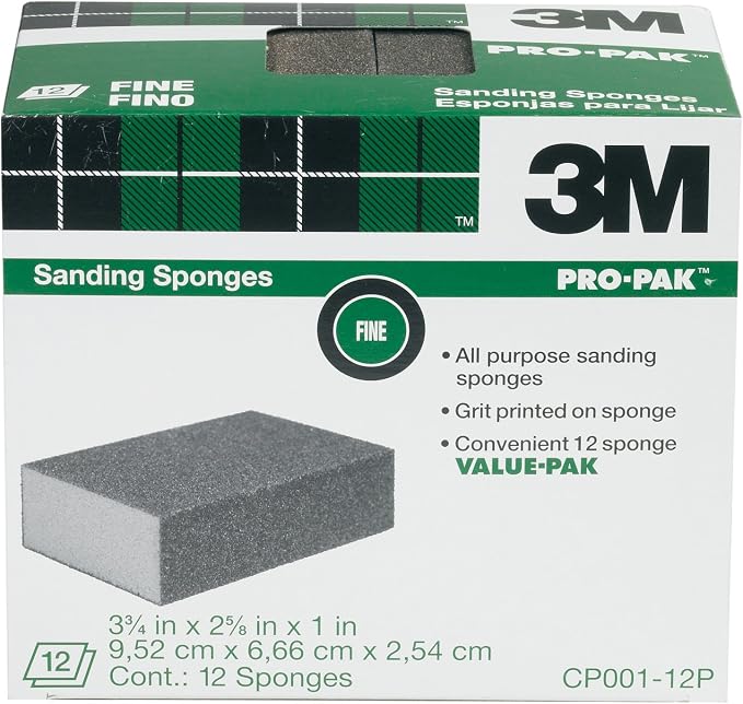 3M CP001-12P Sanding Sponge, Fine Grit, 12-Pack