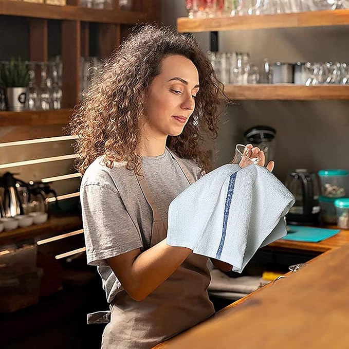 Bar Mop Blue Stripe 6 lbs 16x19 Pack of 36, 100% Cotton Double Stitched Route Ready Absorbent Kitchen Towel Dish Towels and Dishcloths Towels Sets Washcloth Kitchen Towels