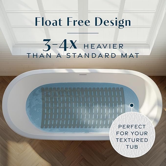 SlipX Solutions Weighted Non Slip Bath Mat for Textured Tub & Shower Surfaces, Patent Pending, Anti Slip Bathtub Safety Without Suction Cups, Doesn’t Float, Works on Tile & Stone 31” x 15”, Tan