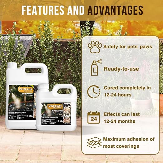 Mulch Glue for Landscaping,Rock Glue,Non-Toxic Mulch Anchor Binder,Long-Lasting Landscape Binder for Landscaping Pea Gravel,Wood Chips& More,for Paths,Patios&Garden Borders (1 Gallon)