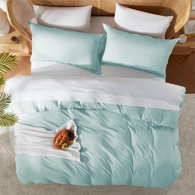 Nestl Light Blue California King Duvet Cover Sets - Soft Double Brushed Cal King Duvet Cover, 3 Piece, with Button Closure, 1 Duvet Cover 104x98 inches and 2 Pillow Shams